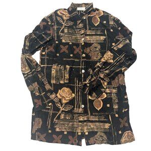 VTG Liz Clairborne Silk Blouse Women's 4 Black Whimsygoth Roses Dark Romantic